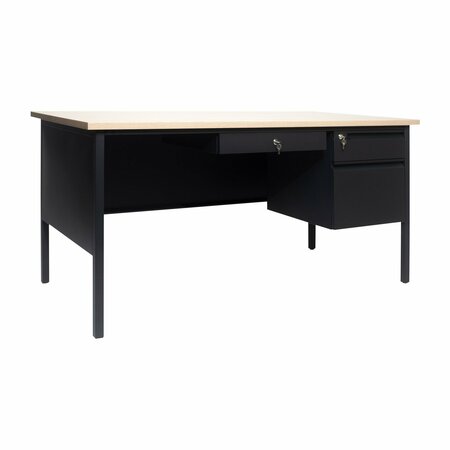 Flash Furniture Cambridge 30x60 Right Side Single Pedestal Desk w/3 Locking Drawers, White Oak Top and Black Frame GC-M-BLK-175-WHTOAK-GG